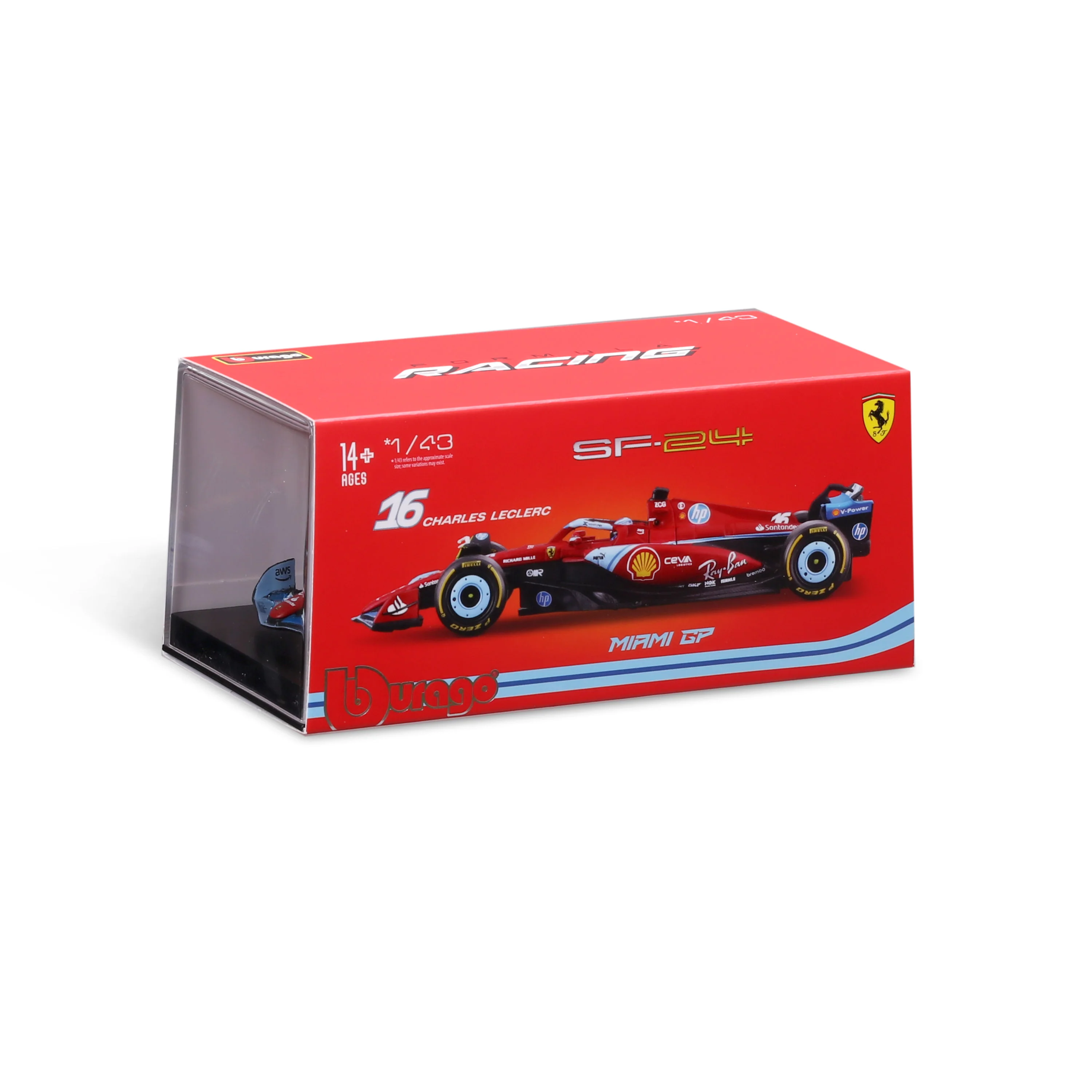 Ferrari F1 SF-24 Charles Leclerc #16 Miami GP 2024 Livery 1:43 with Driver and Display Case - Image 2